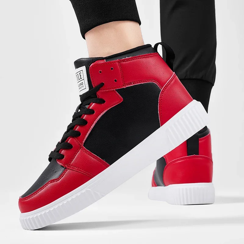 Spring Summer Fashion Red High-Top Shoes Couple Comfortable Pu Leather Casual Sneakers Man Flat Versatile Hip-Hop Shoes For Men