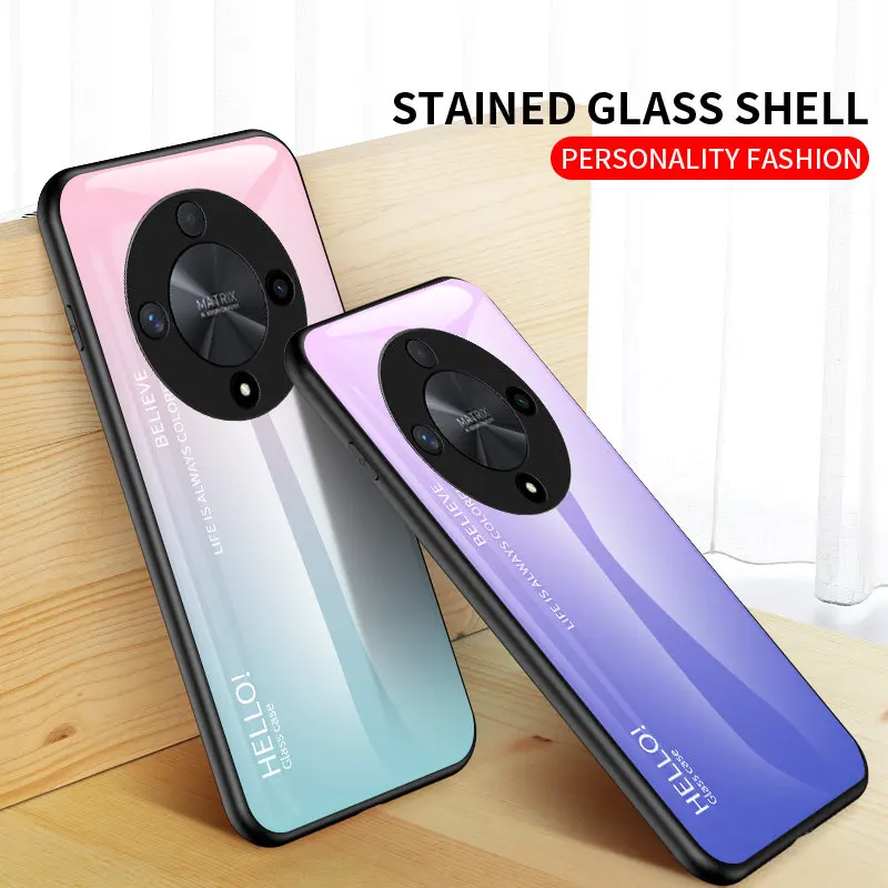 Honor X9B 5G ALI-NX1 Case Gradient Tempered Glass Hard Back Cover Phone Case Silicone TPU Bumper for Honor X9B HonorX9B ALI NX1