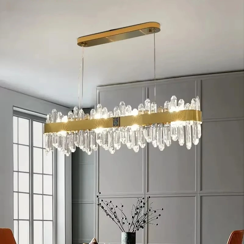 New Rectangular Chandelier Kitchen Island Home Decor Dining Room Luxury Crystal Led Lamp Living Room Golden Interior Lighting