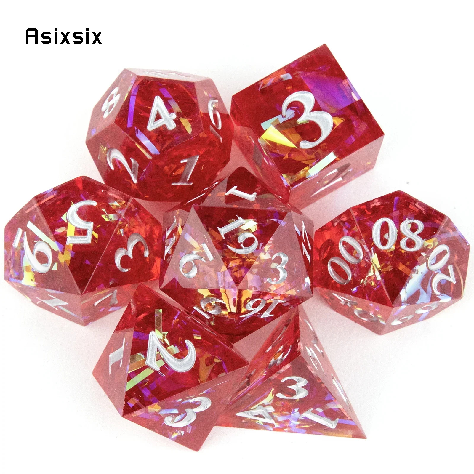 RESIN Dice, Perfect For Tabletop Rpgs And Card Games 7 Pcs Red Resin White Number Sharp Edge Dice Polyhedral Dice Suitable For R