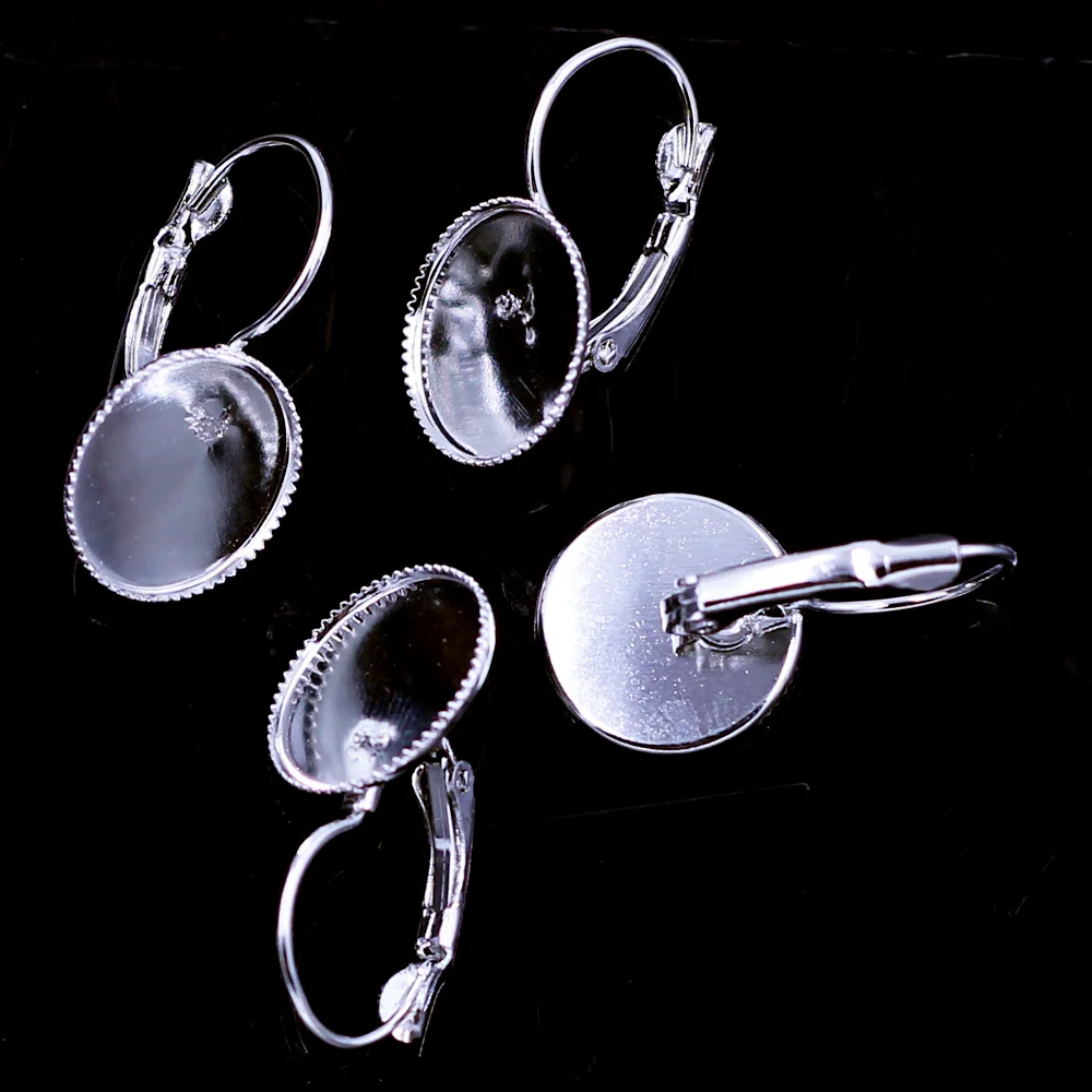 750Pcs Free Shipping Round Cabochon Setting Earring Wire Jewelry Making Findings 26x15mm(Fit 14mm)
