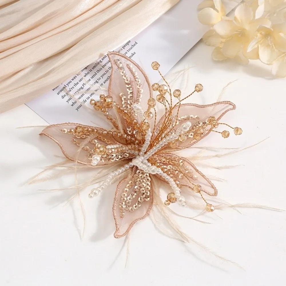 

Sweet Sequin Lace Feather Hair Clip Beads Mesh Flower Hairpin Edge Clip Floral Bridal Wedding Headwear Girl/Women