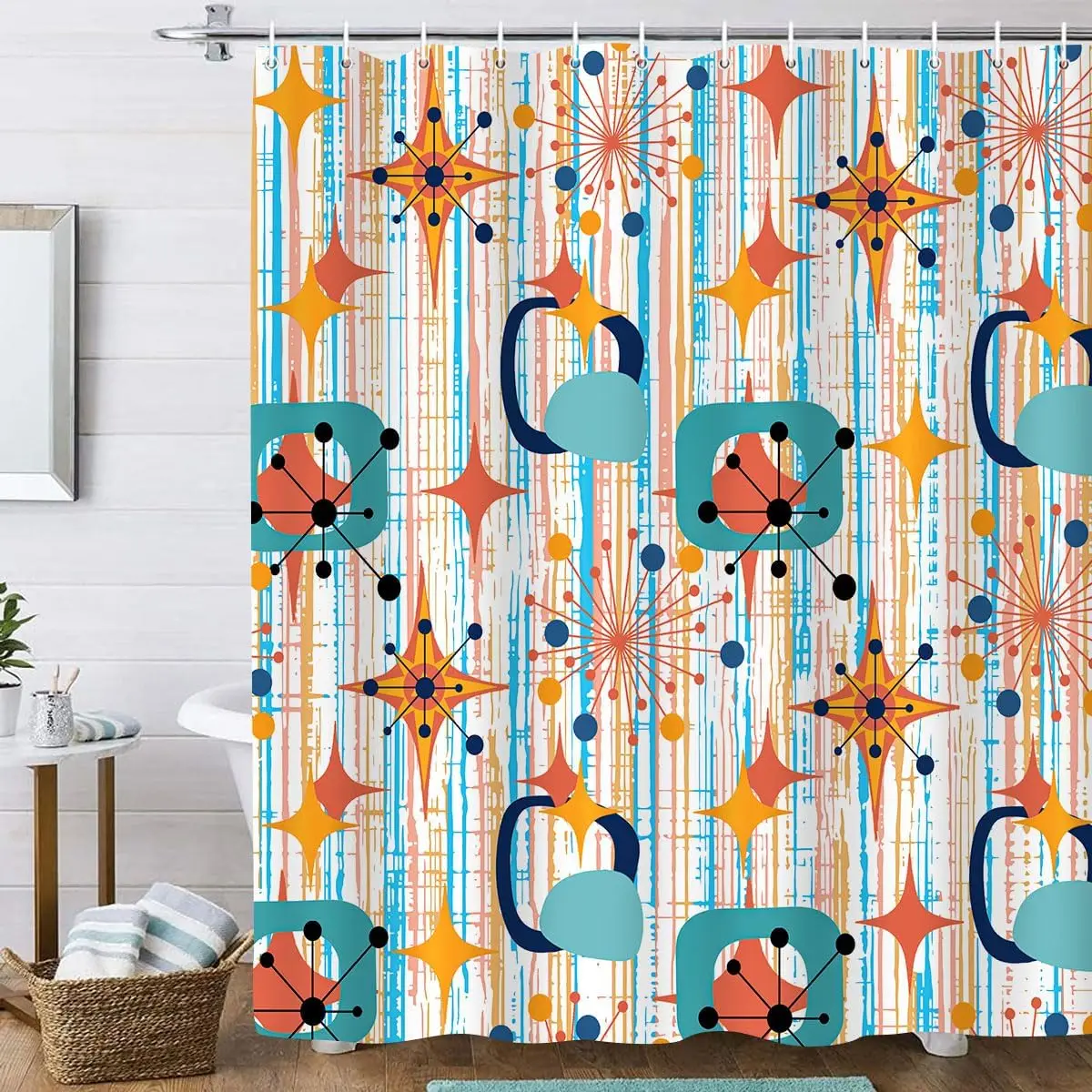 Abstract Geometric Modern Colorful Shower Curtain Waterproof Liner Bathroom Home Decor Accessory Design Panel for Master Bathroo