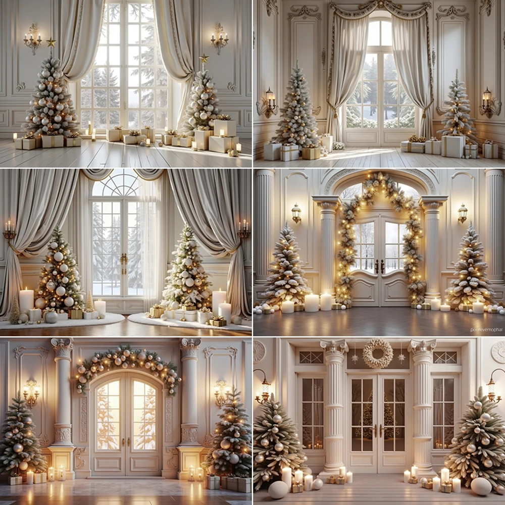 

MOON.QG 2024 Christmas Window Curtains Photography Backdrop Ball Tree Decoration Photo Background Child Photographic Studio Prop