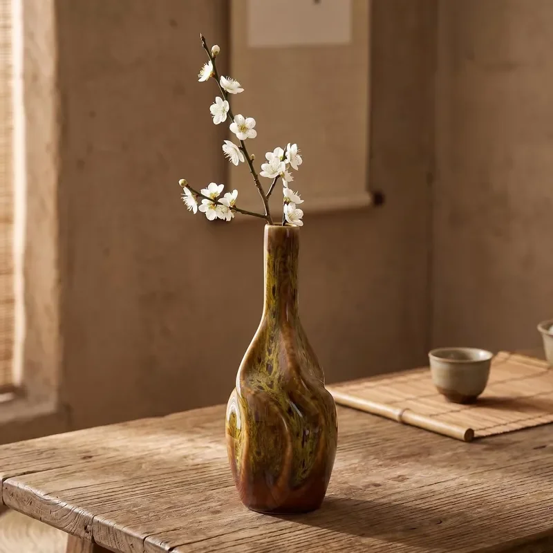 Mini Flower Bottle Home Decoration Kiln Glaze Twisted Abstract Ceramic Vase Small Curved Vase Dining Table Ornament Wholesale