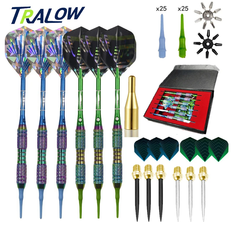 tralow-ダブルチップダーツセット-交換可能なソフトスチールチップ-精密グリップ-電子ダーツボードと従来のダーツボードでの練習に最適