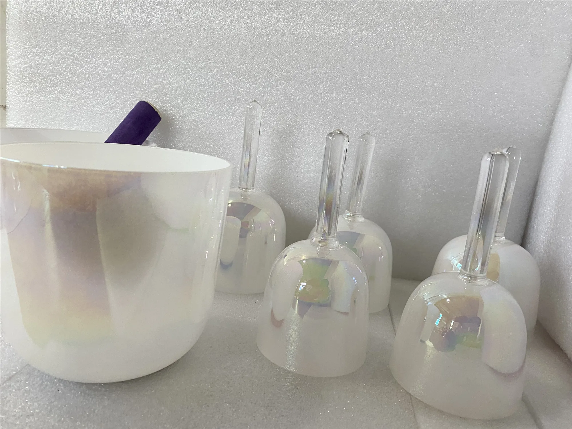 Solfeggio Harmonics 7pcs pearl white cosmic crystal singing bowl for sound theraphy 396HZ /417HZ/528HZ/639HZ/741HZ/852HZ/963HZ
