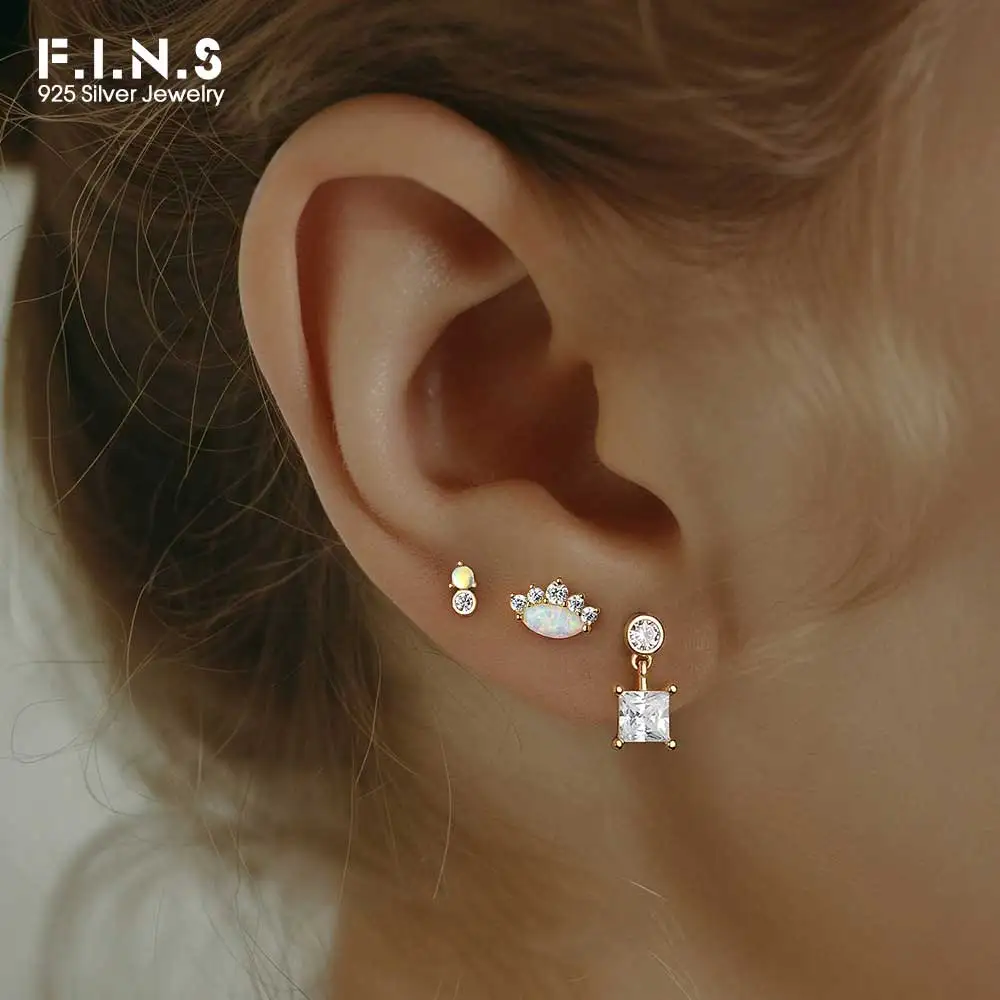 F.I.N.S 1PC 925 Sterling Silver Earrings for Women Moon Star Flower Piercing Ear Studs Fine Jewelry Ins Pendientes Plata 925