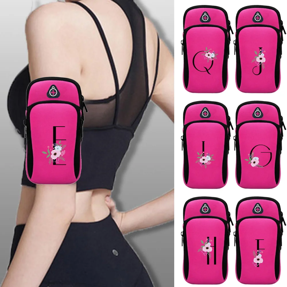 Sports Bag Flower and Black Letter Series Phone Sundries Storage Bag Double Layer Cycling Gym Running Phone Bags Arm Band Bags