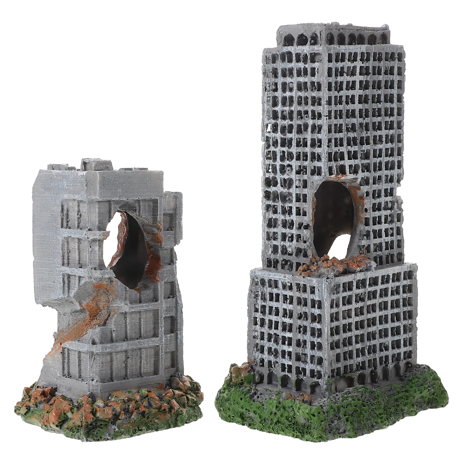 

2pcs Aquarium Landscaping Decor Resin Model City Buildings Simulated Ruins Ornaments Fish Tank Cave Shelter Hideout Decoration