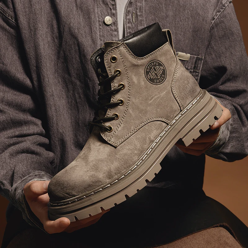 

Outdoor Sneakers Men High Top Boots High Quality Women Leather Shoes Fashion Lace Up Boots Men Non-Slip Ankle Boots for Couple