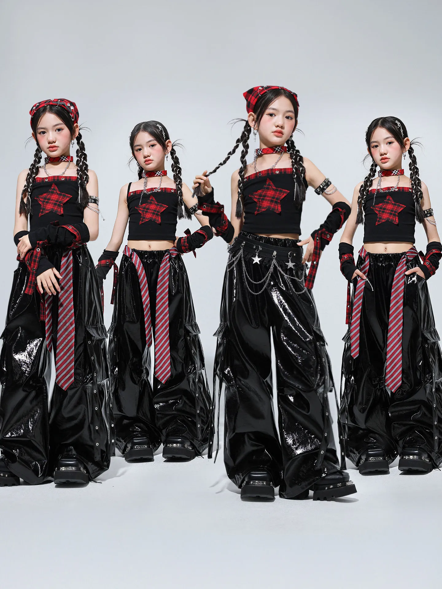 

2026 Children Ballroom Hip Hop Dance Costumes For Girls Group Vest Black Leather Suit Jazz Dance Performance Clothing DQS22479