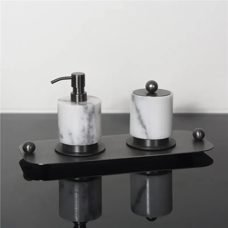 Modern Marble Bathroom Accessories Set Metal Tray Soap Dish Holder Luxury Home Decor Organizer for Sink Counter Vanity