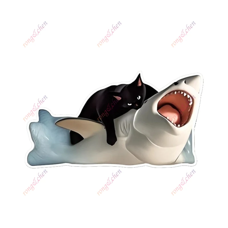 

Мультяшная наклейка на автомобиль, черный кот, подавляющая акулу для автомобиля, мотоциклетный гоночный шлем, ноутбук, багажник, кузов, окно автомобиля, виниловые наклейки из ПВХ