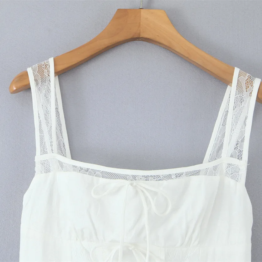 여성 화이트 보우 스트랩 맥시 드레스