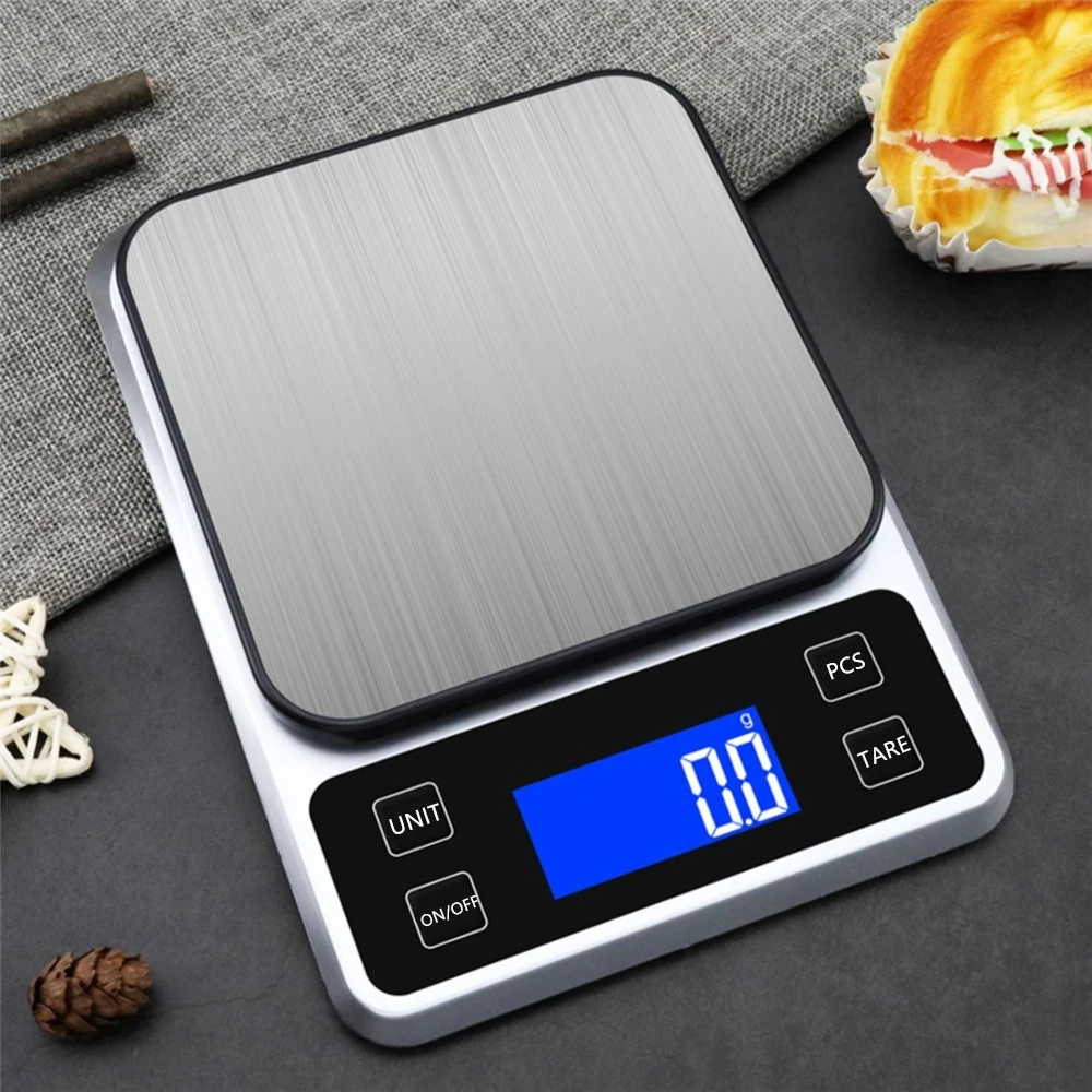 5KG/0.1g Kitchen Digital Scale 10KG/1g Stainless Steel Panel Household Food Scale USB Rechargeable Electronic Weighing Balance