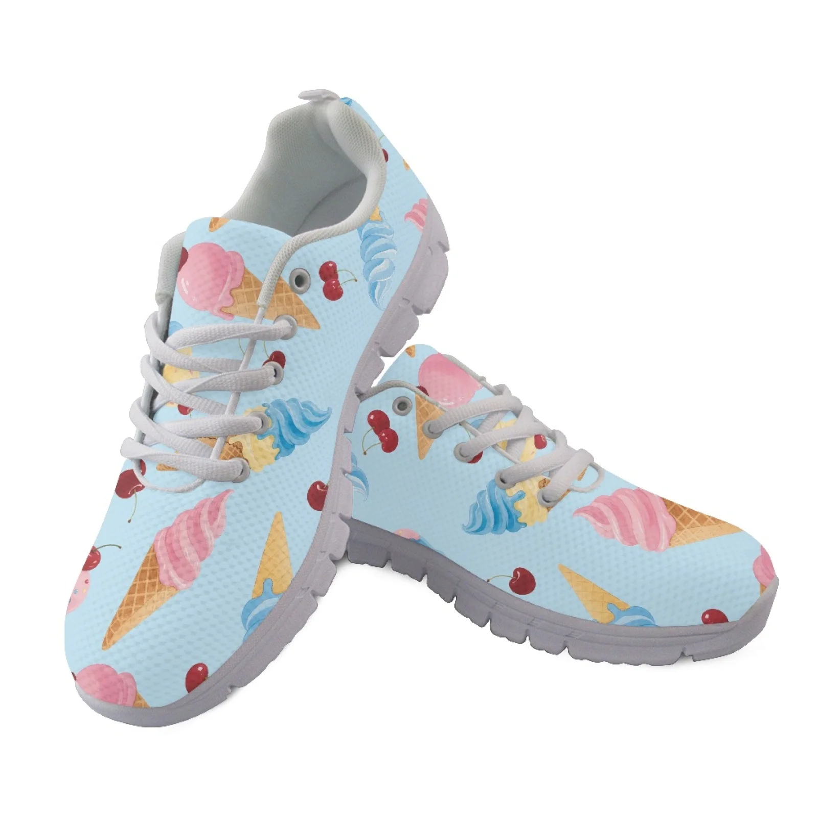 Coloranimal Ice Cream Cherries Mens Athletic Trainers Lace Up Low Top Women Running Shoes for Outdoor