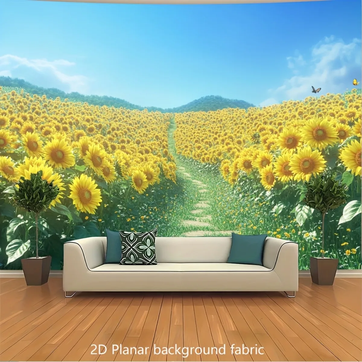 Sunflower Field Wall Mural 2D Planar Background Fabric Nature Landscape Home Decor Living Room Wallpaper Floral Art Indoor