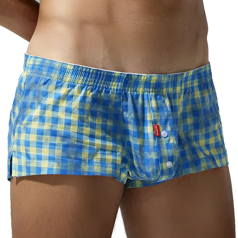 SEOBEAN Intimo da uomo in cotone classico scozzese Boxer da uomo U Custodia convessa Pantaloni Aro Pantaloncini da uomo Pantaloni da notte