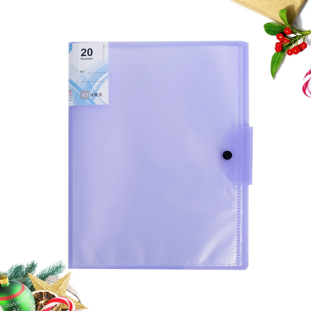 

20 Pages Transparent Examination Paper File Folder Clip A3 Size Report Display Cover Organizer Binder Purple Non-Slip Locking
