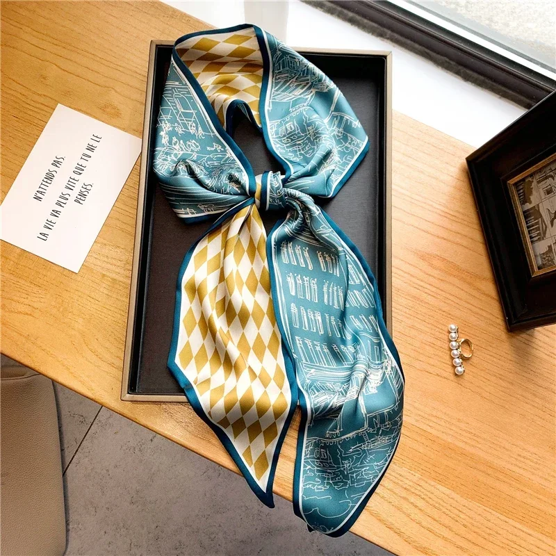 Luxury Long Silk Scarf Female Animal Horse Print Thin Narrow Scarf Bag Hair Band Ribbon Scarfs Women Neckerchief