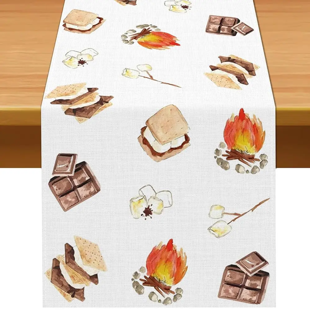 

Скатерть-дорожка S'Mores в стиле кемпинга для дня рождения, пикника у костра, украшения для кухни, столовой, дома (13 x 108 дюймов)