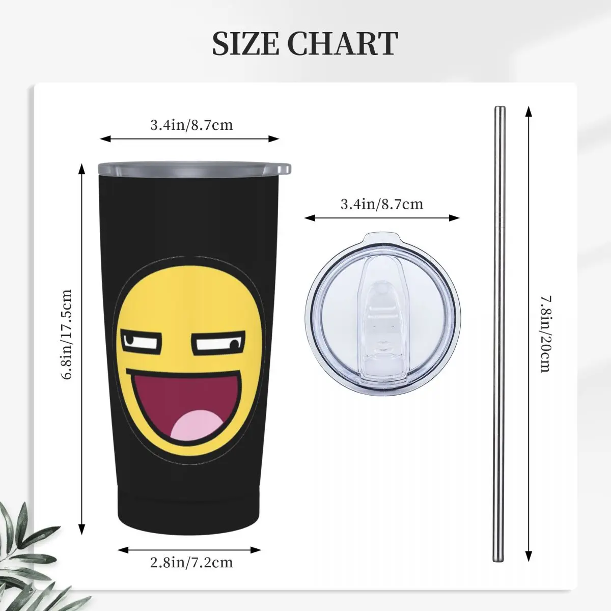Awesome Face Epic Smiley Stainless Steel Tumbler Vacuum Insulated Mug Thermal Cold Bottle Straw With Lid 20oz