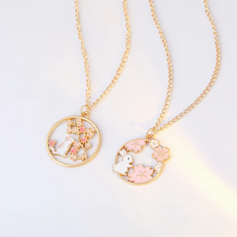 Fashion Cute Bunny Cat Necklace For Women Kawaii Cartoon Animal Colorful Pendant Necklaces Jewelry Accessories Gift Wholesale