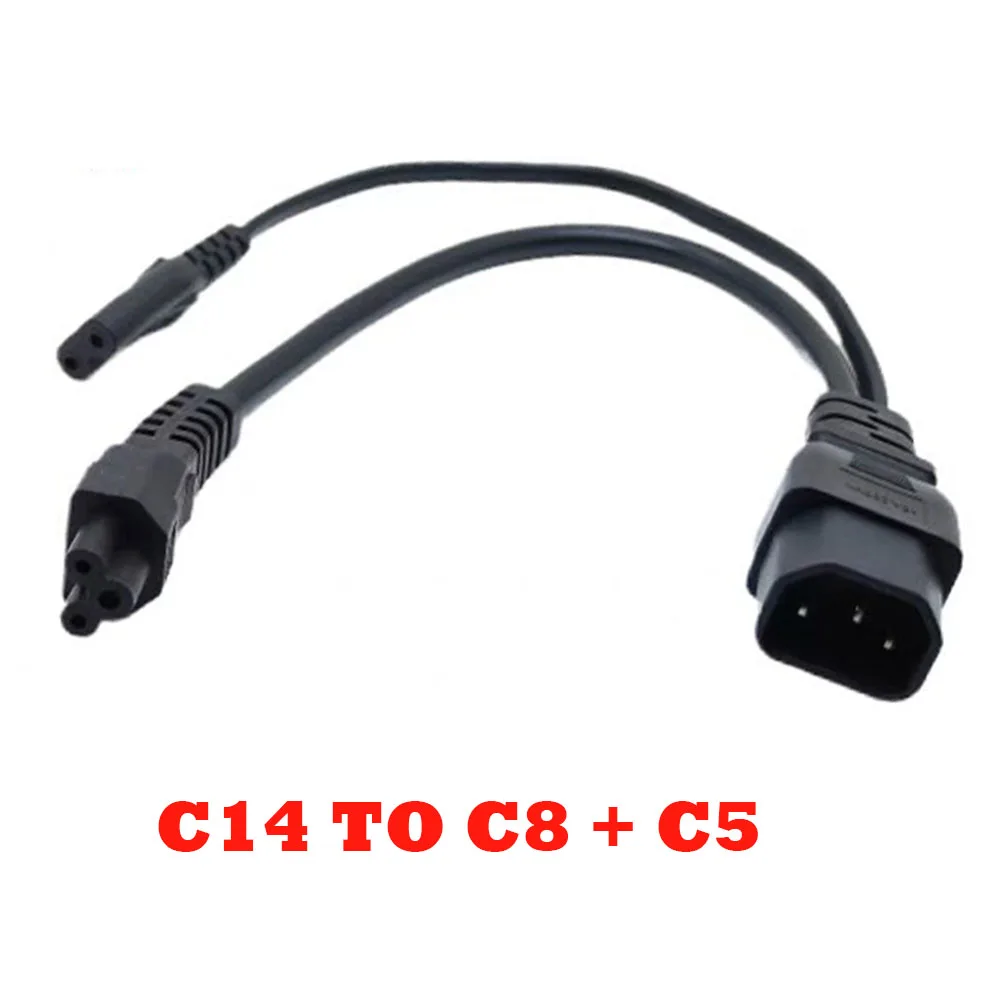 Czarny 2 w 1 IEC320 C14 do 2 C13 C5 C7 C8 UPS PDU Splitter przewód zasilający rozszerzenie męskie i żeńskie linia danych 30CM kabel 3*0.75mm * 2