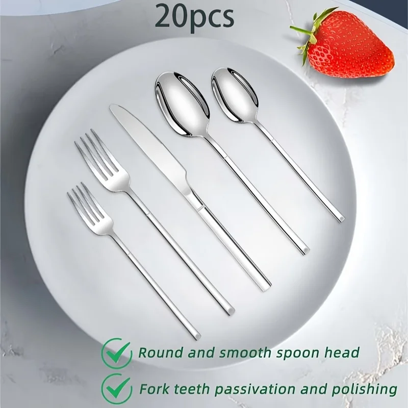 Juego de cubiertos de cubiertos de 20 piezas, vajilla de acero inoxidable, servicio de cubiertos para 6 cubiertos aptos para lavavajillas