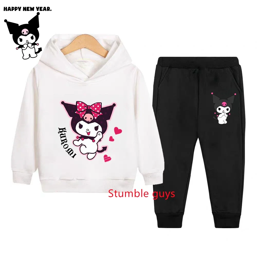 

Kuromi Kids 2-Piece Hoodie Set Fall Winter Cartoon Anime Warm Sweatshirt & Pants Fashion Casual Children's Wear
