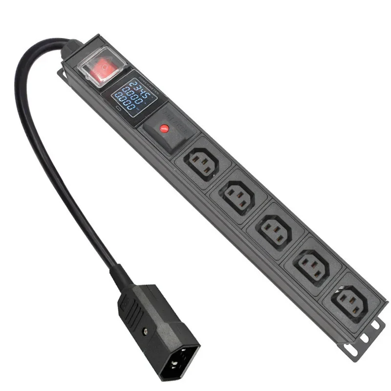 

PDU Power Strip Distribution Digital display ammeter C13 5 Way output socket 2m Extension Cord With overload protection