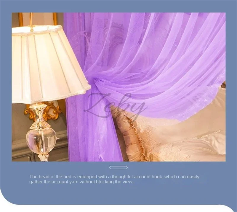 Romantic Lace Pleated Mosquito Net Embroidery Breathable Square Queen Double Bed Net Canopy Not Included Stainless Steel Bracket