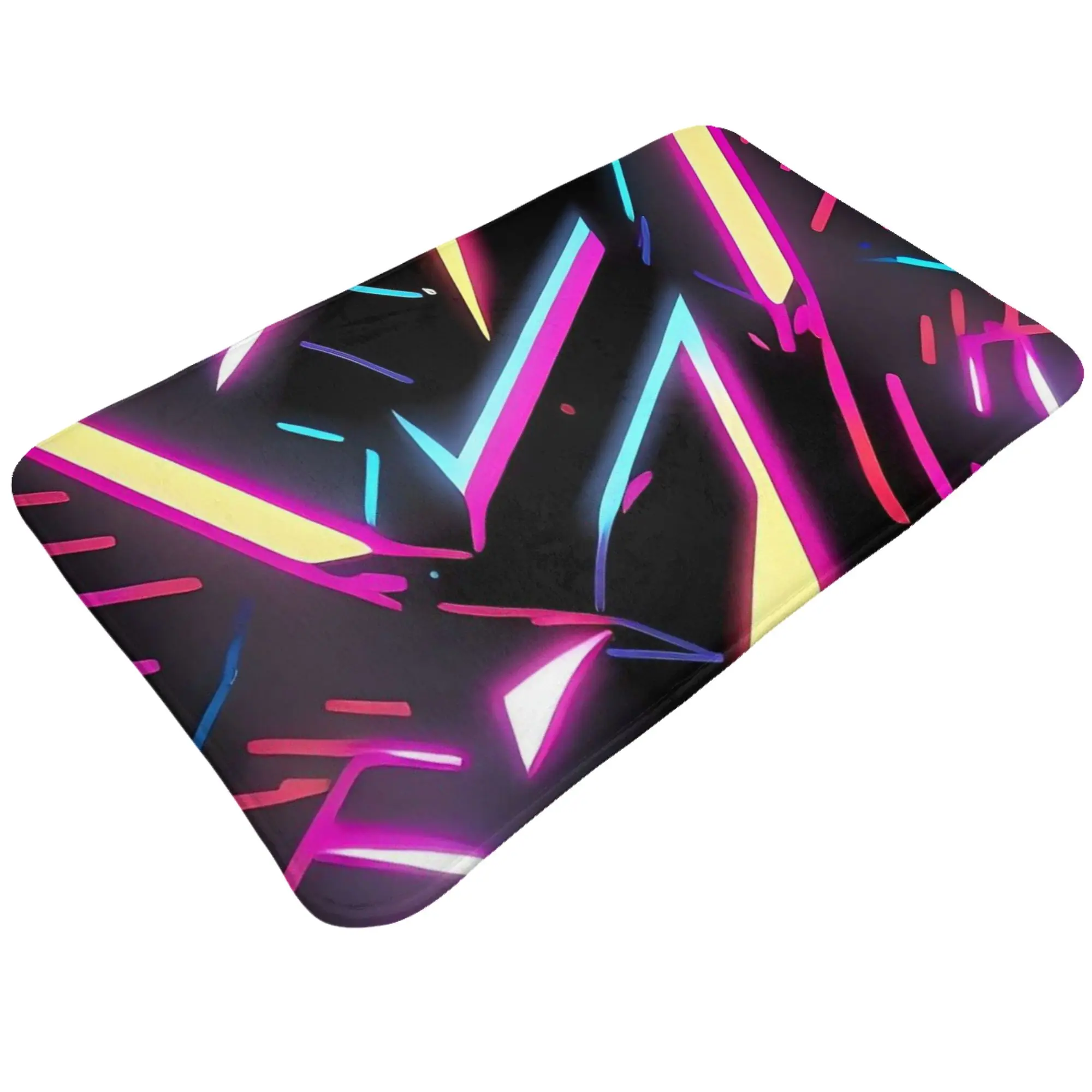 Neon Geometric Cyber Glitch Pattern Non-slip Doormat Bath Mat  Hallway Indoor Home Decor