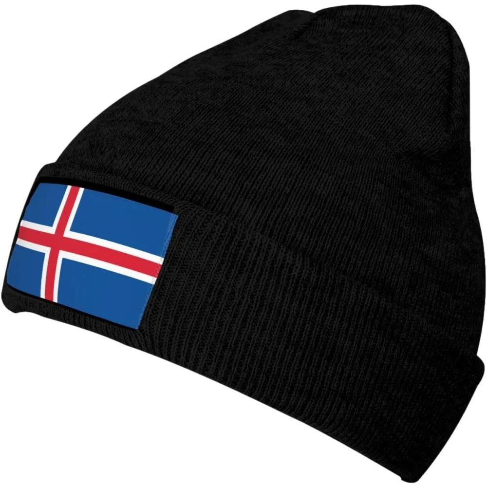 Flag of Iceland Knitted Hat Knitted Wool Cap - Velvet Patch Section,Soft and Skin-Friendly, Lightweight and Warm