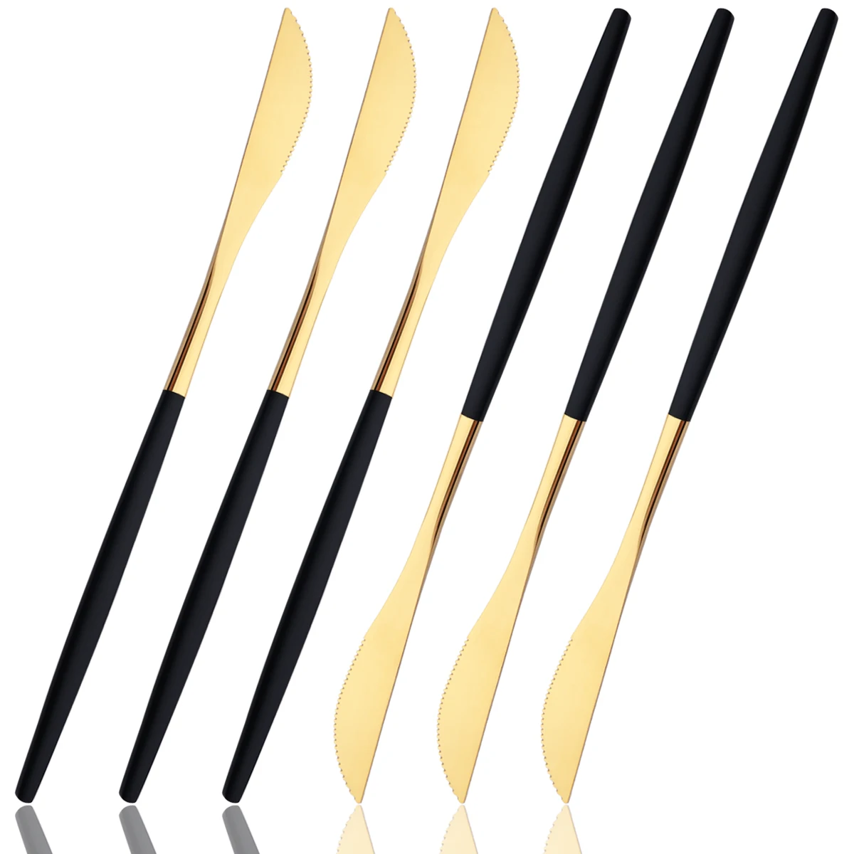 Conjunto de talheres de sobremesa, 6 peças, preto, dourado, espelho, faca, conjunto de talheres, aço inoxidável, faca de bolo, talheres de cozinha para casa