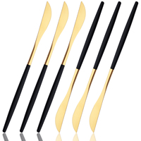 6Pcs Black Gold Dessert Knife Cutlery Set Mirror Knife Dinnerware Set Stainless Steel Cake Knife Tableware Home Kitchen Flatware
