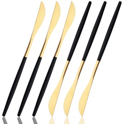 6Pcs Black Gold Dessert Knife Cutlery Set Mirror Knife Dinnerware Set Stainless Steel Cake Knife Tableware Home Kitchen Flatware