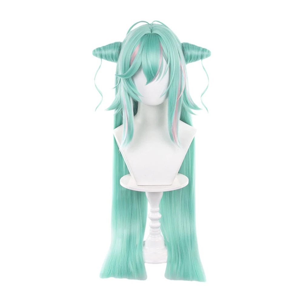 Mint Green Extra-Long Wig with Removable Spiral Fiber Bundles Side Strands Straight Ends Heat Resistant