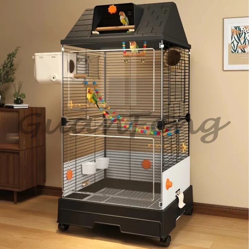 Splash-free Oversized Parrot Birdhouse with Game Top and Removable Cleaning Tray