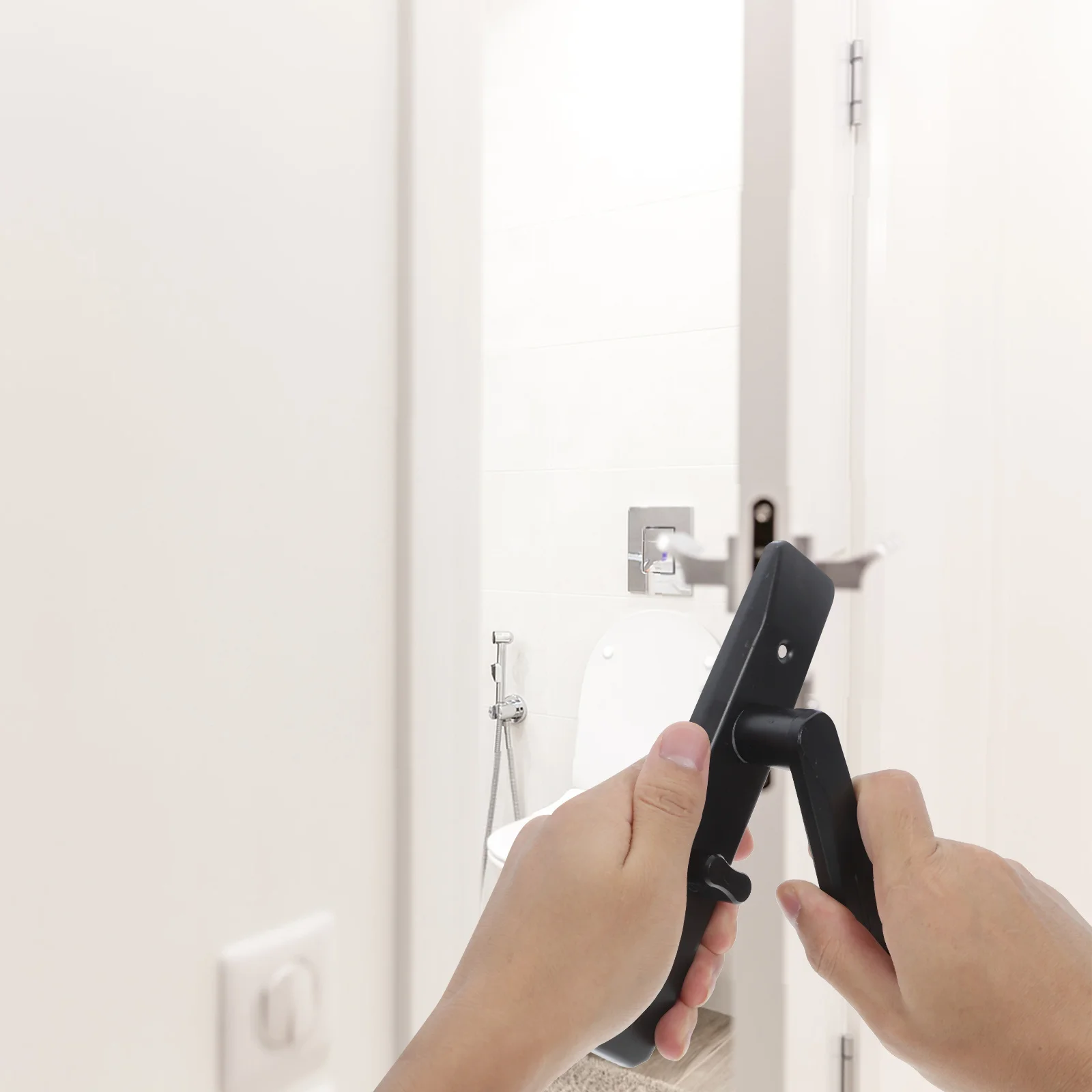 

Black Bathroom Door Handle Keyless Privacy Lever Interior Toilet Washroom Lock Iron Durable Garage Door Locking Slide Latch