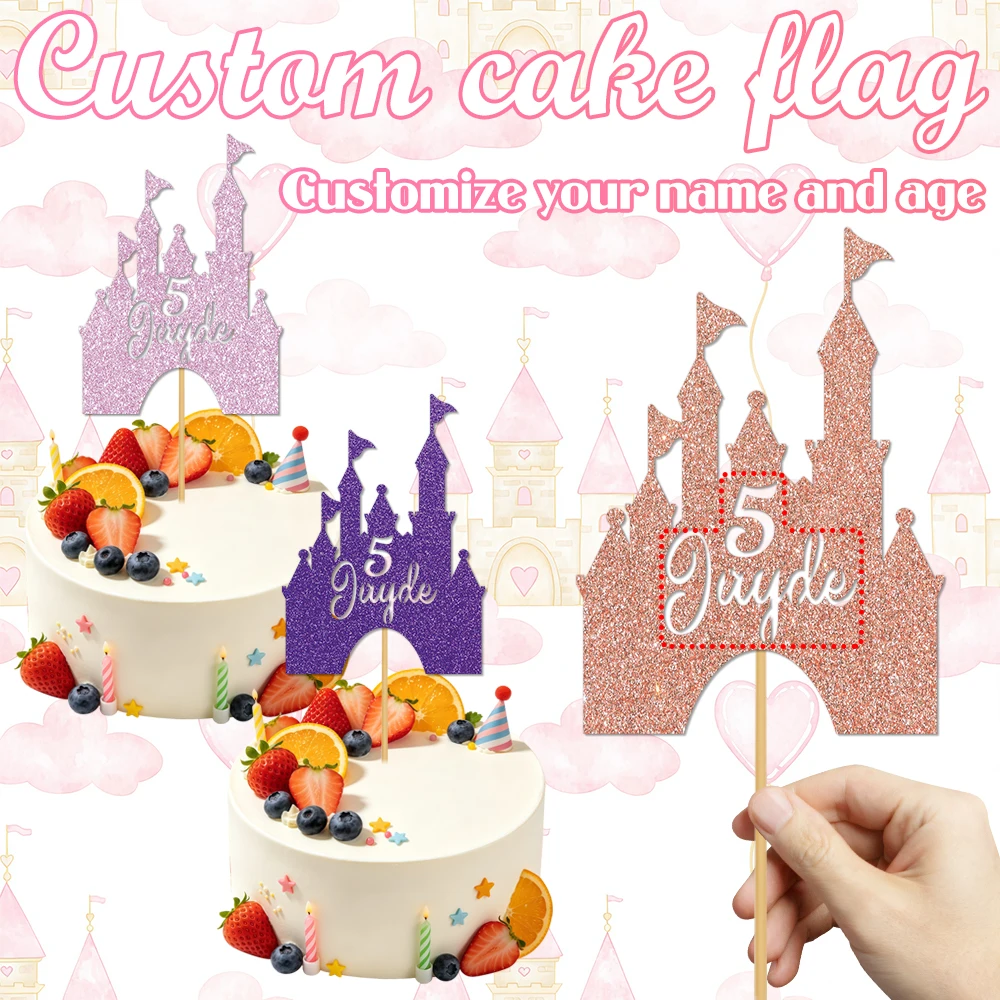 1pcs customized princess castle cake topper, personalized with your name& age,for birthday party, gift shower cake decoration view 2