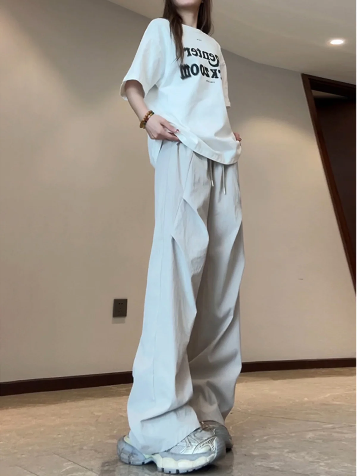 

Light ey Ice Silk Men's Summer Thin Qui Dry Paratrooper Work Pants Drapey Sakamoto Whipsnake Straight Leg Casual Trousers