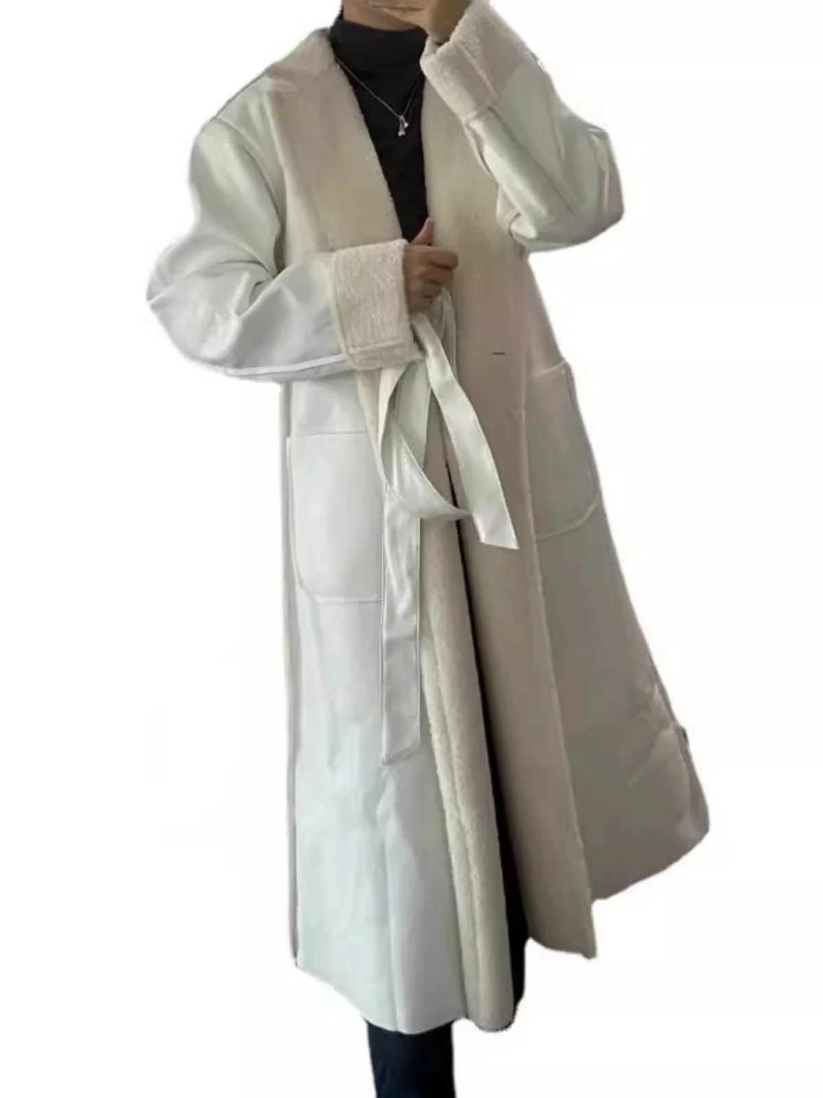 الشارع Sle Thiened معطف جلد المرأة منتصف طول Faion ملابس خارجية ربيع الخريف الشتاء جديد وصول معطف فضفاض صالح