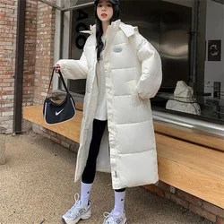 2024 New Women Winter Coat X-long Cotton Padded Parkas Hooded Warm Thicken Casual Overcoat Loose Snow Wear Solid Outwear Jacket