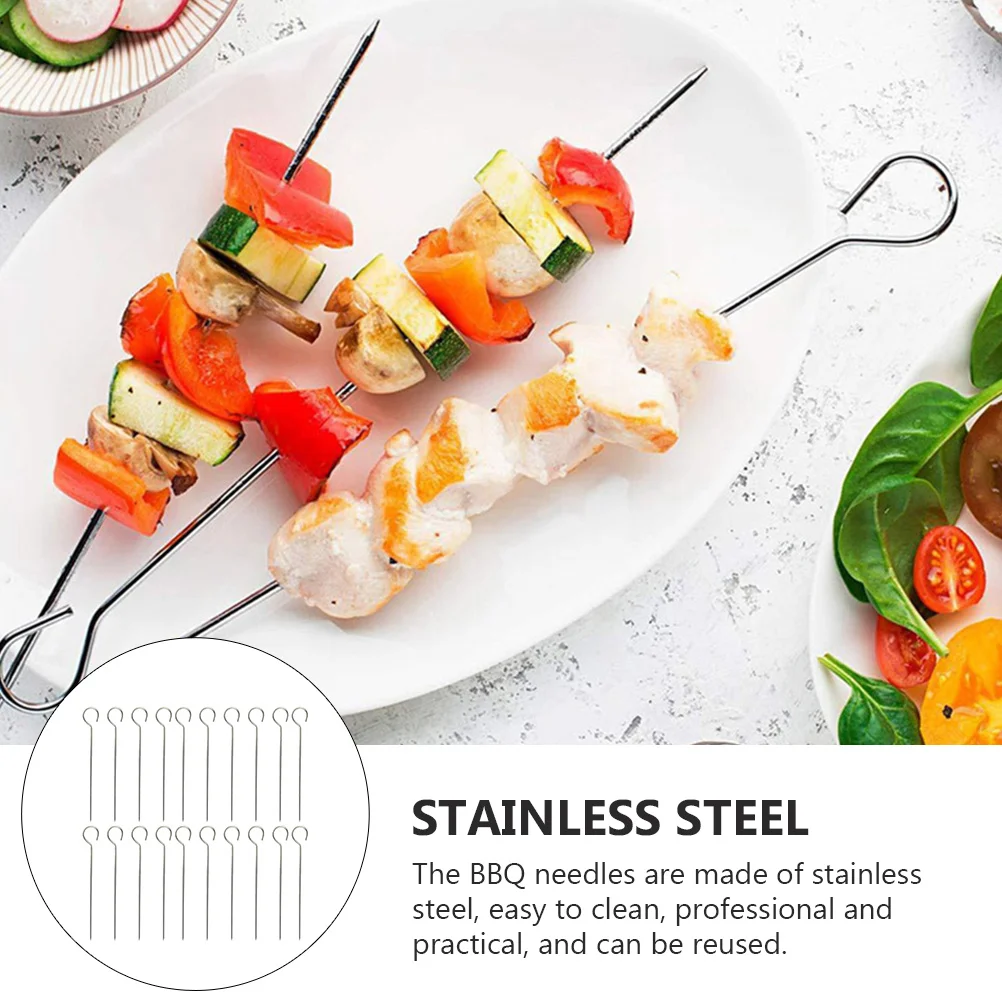 

50Pcs Rust Proof Bbq Skewers Stainless Steel Grilling Sticks Reusable Meat Skewers for Barbecue Roasting Cooking Barbecue