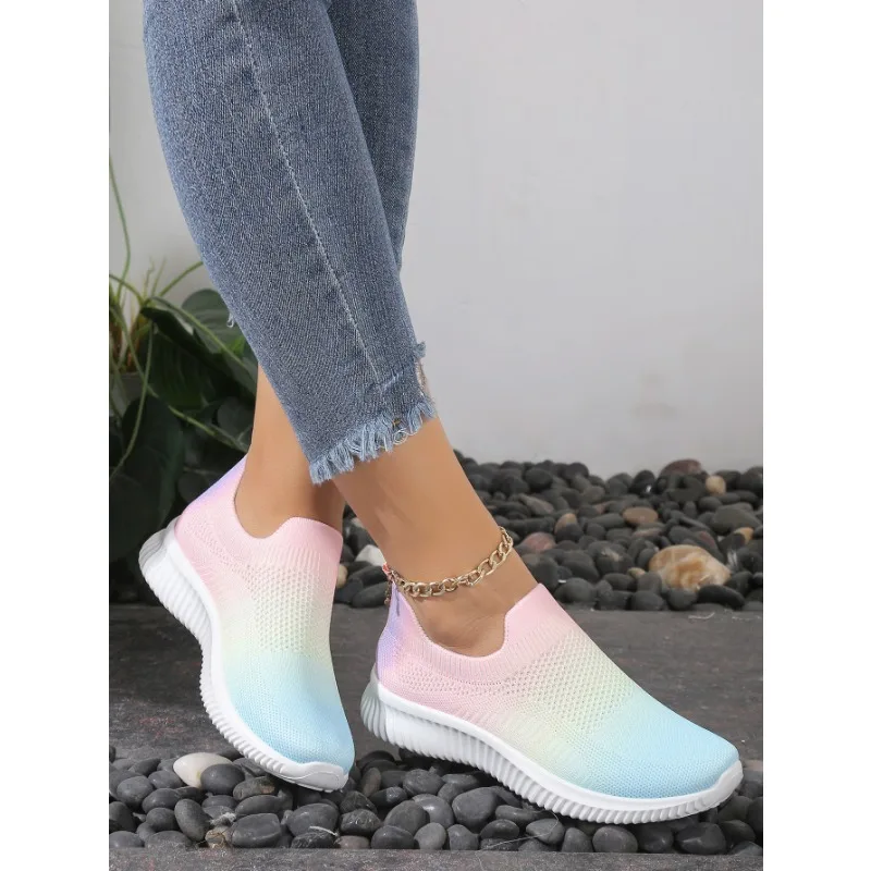 Gradient Color Women Flats Shoes Breathable Mesh Platform Fashion Sneakers Slip on Soft Ladies Casual Shoes Women Tennis Flats