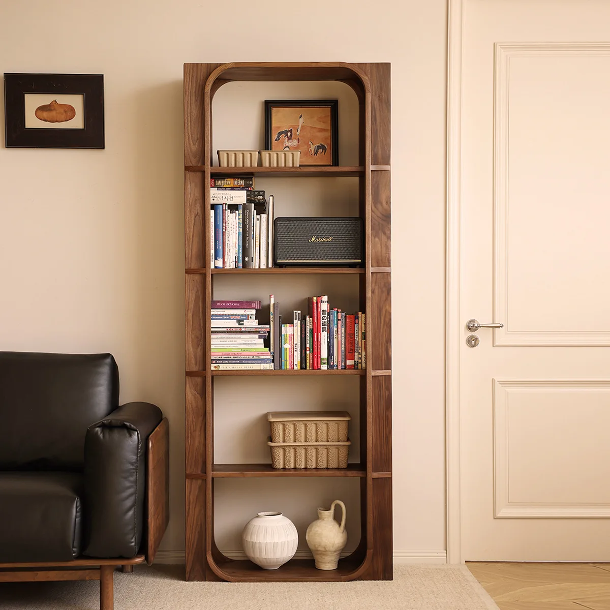 North American black walnut bookshelf small bedroom study shelf floor to wall solid wood bookcase multi-layer storage rack