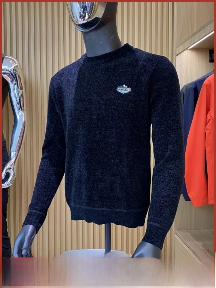 

Мягкий вязаный свитер на подкладке для мужчин, осенне-зимний повседневный свитер из полиэфирного волокна, круглый свитшот