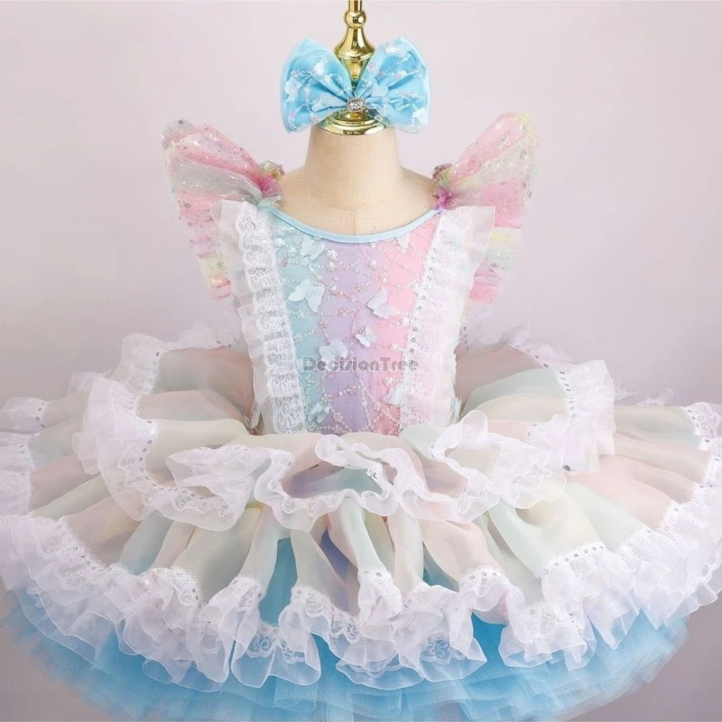 creative girls' children's day ballet skirt kids' lace round neck performance costume dress girls' summer princess dance dress